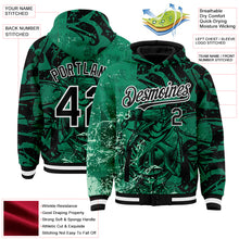 Загрузить изображение в средство просмотра галереи, Custom Kelly Green Black-White Barracuda Fish Fishing 3D Bomber Full-Snap Varsity Letterman Hoodie Jacket
