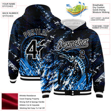 Загрузить изображение в средство просмотра галереи, Custom Navy Black-White Marlin Fish Fishing 3D Bomber Full-Snap Varsity Letterman Hoodie Jacket
