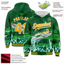 Загрузить изображение в средство просмотра галереи, Custom Green Gold-White Tuna Fish Fishing 3D Bomber Full-Snap Varsity Letterman Hoodie Jacket
