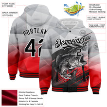 Charger l&#39;image dans la galerie, Custom Gray Black-Red Largemouth Bass Fish Fishing 3D Bomber Full-Snap Varsity Letterman Hoodie Jacket
