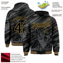 Charger l&#39;image dans la galerie, Custom Black Old Gold Largemouth Bass Fish Fishing 3D Bomber Full-Snap Varsity Letterman Hoodie Jacket
