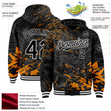 Загрузить изображение в средство просмотра галереи, Custom Black Orange-White Tuna Fish Fishing 3D Bomber Full-Snap Varsity Letterman Hoodie Jacket
