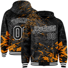 Charger l&#39;image dans la galerie, Custom Black Orange-White Tuna Fish Fishing 3D Bomber Full-Snap Varsity Letterman Hoodie Jacket
