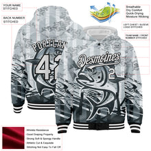 Загрузить изображение в средство просмотра галереи, Custom Gray White-Black Giant Trevally Fish Fishing 3D Bomber Full-Snap Varsity Letterman Hoodie Jacket
