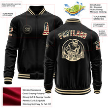 Загрузить изображение в средство просмотра галереи, Custom Black Vintage USA Flag-Cream Bomber Varsity Letterman Zipper Jacket
