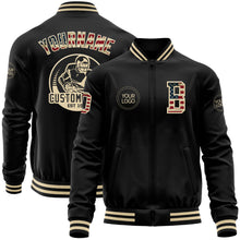 Загрузить изображение в средство просмотра галереи, Custom Black Vintage USA Flag-Cream Bomber Varsity Letterman Zipper Jacket
