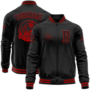 Custom Black Red Bomber Varsity Letterman Zipper Jacket