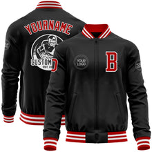 Load image into Gallery viewer, Custom Black Red-White Bomber Varsity Letterman Zipper Jacket
