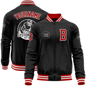 Custom Black Red-White Bomber Varsity Letterman Zipper Jacket