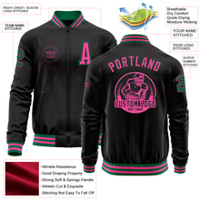 Load image into Gallery viewer, Custom Black Pink-Kelly Green Bomber Varsity Letterman Zipper Jacket
