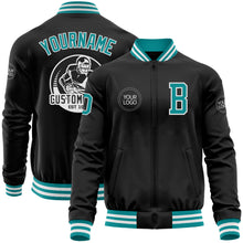 Load image into Gallery viewer, Custom Black Teal-White Bomber Varsity Letterman Zipper Jacket
