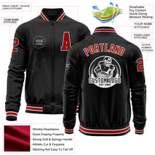 Load image into Gallery viewer, Custom Black Red-White Bomber Varsity Letterman Zipper Jacket
