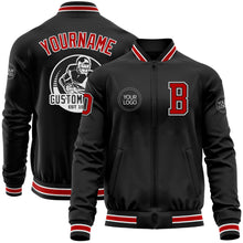 Load image into Gallery viewer, Custom Black Red-White Bomber Varsity Letterman Zipper Jacket
