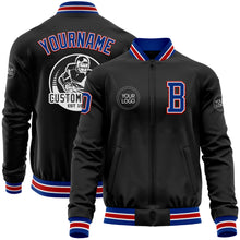 Load image into Gallery viewer, Custom Black Royal-Red Bomber Varsity Letterman Zipper Jacket
