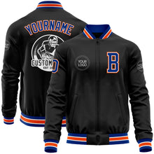 Load image into Gallery viewer, Custom Black Royal-Orange Bomber Varsity Letterman Zipper Jacket
