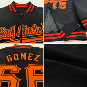 Custom Black Purple-Orange Bomber Varsity Letterman Zipper Jacket