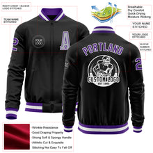 Load image into Gallery viewer, Custom Black Purple-Gray Bomber Varsity Letterman Zipper Jacket
