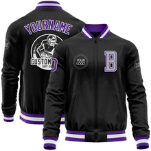 Load image into Gallery viewer, Custom Black Purple-Gray Bomber Varsity Letterman Zipper Jacket
