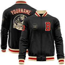 Load image into Gallery viewer, Custom Black Red-Cream Bomber Varsity Letterman Zipper Jacket
