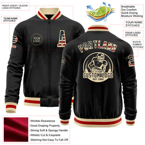 Custom Black Vintage USA Flag Cream-Red Bomber Varsity Letterman Zipper Jacket