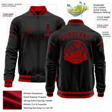 Load image into Gallery viewer, Custom Black Red Bomber Varsity Letterman Zipper Jacket
