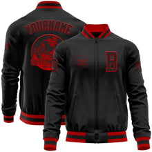 Load image into Gallery viewer, Custom Black Red Bomber Varsity Letterman Zipper Jacket
