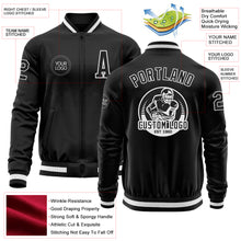 Load image into Gallery viewer, Custom Black White Bomber Varsity Letterman Zipper Jacket
