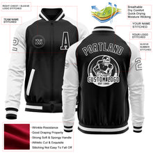 Load image into Gallery viewer, Custom Black White Bomber Varsity Letterman Two Tone Zipper Jacket
