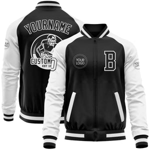 Custom Black White Bomber Varsity Letterman Two Tone Zipper Jacket