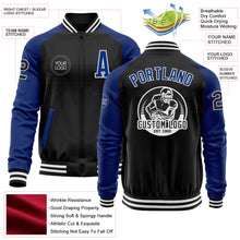 Charger l&#39;image dans la galerie, Custom Black Royal-White Bomber Varsity Letterman Two Tone Zipper Jacket
