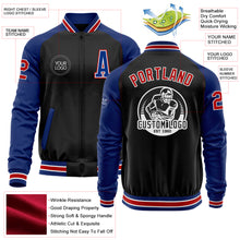 Загрузить изображение в средство просмотра галереи, Custom Black Red-Royal Bomber Varsity Letterman Two Tone Zipper Jacket
