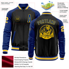 Load image into Gallery viewer, Custom Black Yellow-Royal Bomber Varsity Letterman Two Tone Zipper Jacket
