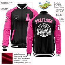 Charger l&#39;image dans la galerie, Custom Black Pink-White Bomber Varsity Letterman Two Tone Zipper Jacket
