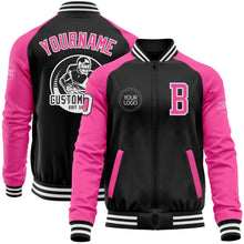 Загрузить изображение в средство просмотра галереи, Custom Black Pink-White Bomber Varsity Letterman Two Tone Zipper Jacket
