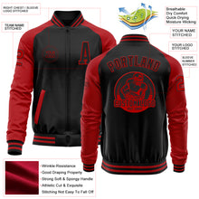 Загрузить изображение в средство просмотра галереи, Custom Black Red Bomber Varsity Letterman Two Tone Zipper Jacket
