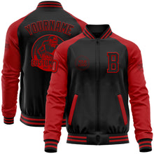 Загрузить изображение в средство просмотра галереи, Custom Black Red Bomber Varsity Letterman Two Tone Zipper Jacket
