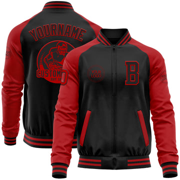 Custom Black Red Bomber Varsity Letterman Two Tone Zipper Jacket