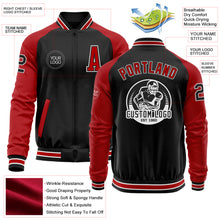 Laden Sie das Bild in den Galerie-Viewer, Custom Black Red-White Bomber Varsity Letterman Two Tone Zipper Jacket
