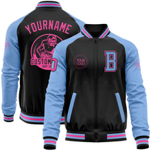 Charger l&#39;image dans la galerie, Custom Black Pink-Light Blue Bomber Varsity Letterman Two Tone Zipper Jacket
