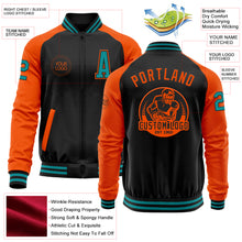 Загрузить изображение в средство просмотра галереи, Custom Black Teal-Orange Bomber Varsity Letterman Two Tone Zipper Jacket
