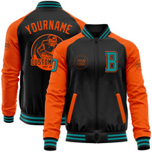 Загрузить изображение в средство просмотра галереи, Custom Black Teal-Orange Bomber Varsity Letterman Two Tone Zipper Jacket
