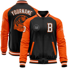 Загрузить изображение в средство просмотра галереи, Custom Black White-Orange Bomber Varsity Letterman Two Tone Zipper Jacket
