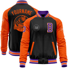 Charger l&#39;image dans la galerie, Custom Black Purple-Orange Bomber Varsity Letterman Two Tone Zipper Jacket
