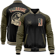 Charger l&#39;image dans la galerie, Custom Black Vintage USA Flag Olive-Cream Bomber Varsity Letterman Two Tone Zipper Jacket
