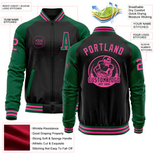 Загрузить изображение в средство просмотра галереи, Custom Black Pink-Kelly Green Bomber Varsity Letterman Two Tone Zipper Jacket
