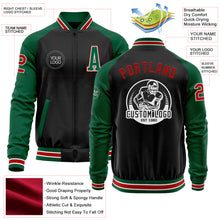 Загрузить изображение в средство просмотра галереи, Custom Black Red-Kelly Green Bomber Varsity Letterman Two Tone Zipper Jacket
