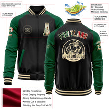 Charger l&#39;image dans la galerie, Custom Black Vintage Mexican Flag Kelly Green-Cream Bomber Varsity Letterman Two Tone Zipper Jacket
