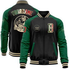 Laden Sie das Bild in den Galerie-Viewer, Custom Black Vintage Mexican Flag Kelly Green-Cream Bomber Varsity Letterman Two Tone Zipper Jacket
