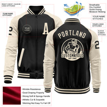 Load image into Gallery viewer, Custom Black Cream Bomber Varsity Letterman Two Tone Zipper Jacket
