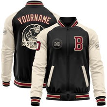 Load image into Gallery viewer, Custom Black Crimson Cream-City Cream Bomber Varsity Letterman Two Tone Zipper Jacket
